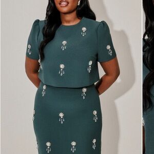 Chic Teal Embellished Midi Dress